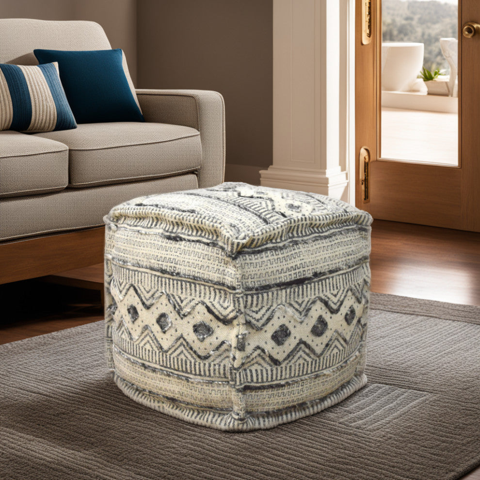 Contemporary Handmade Cotton Pouf, 14x14x14