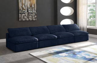 Cozy Velvet Upholstered Comfort Modular Armless Sofa, Navy