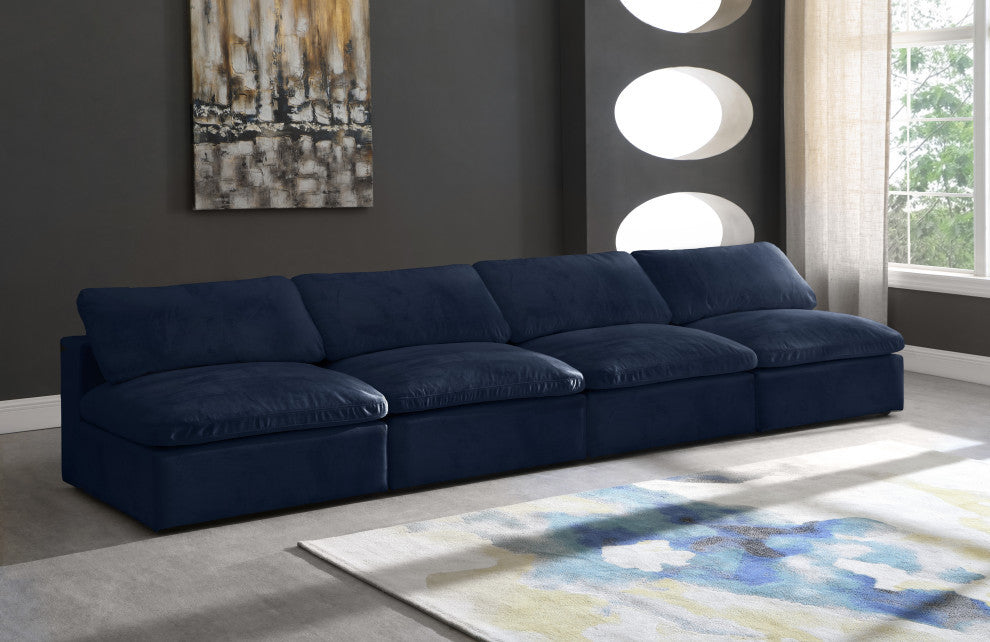 Cozy Velvet Upholstered Comfort Modular Armless Sofa, Navy
