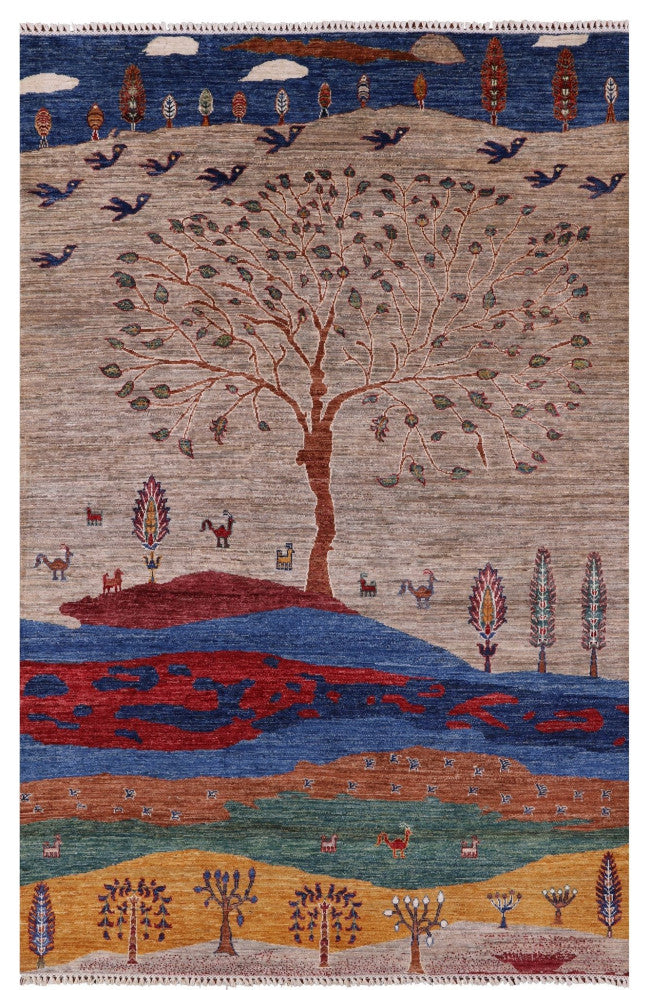 5' 9" X 8' 6" Persian Gabbeh Tribal Handmade Wool Rug Q9560