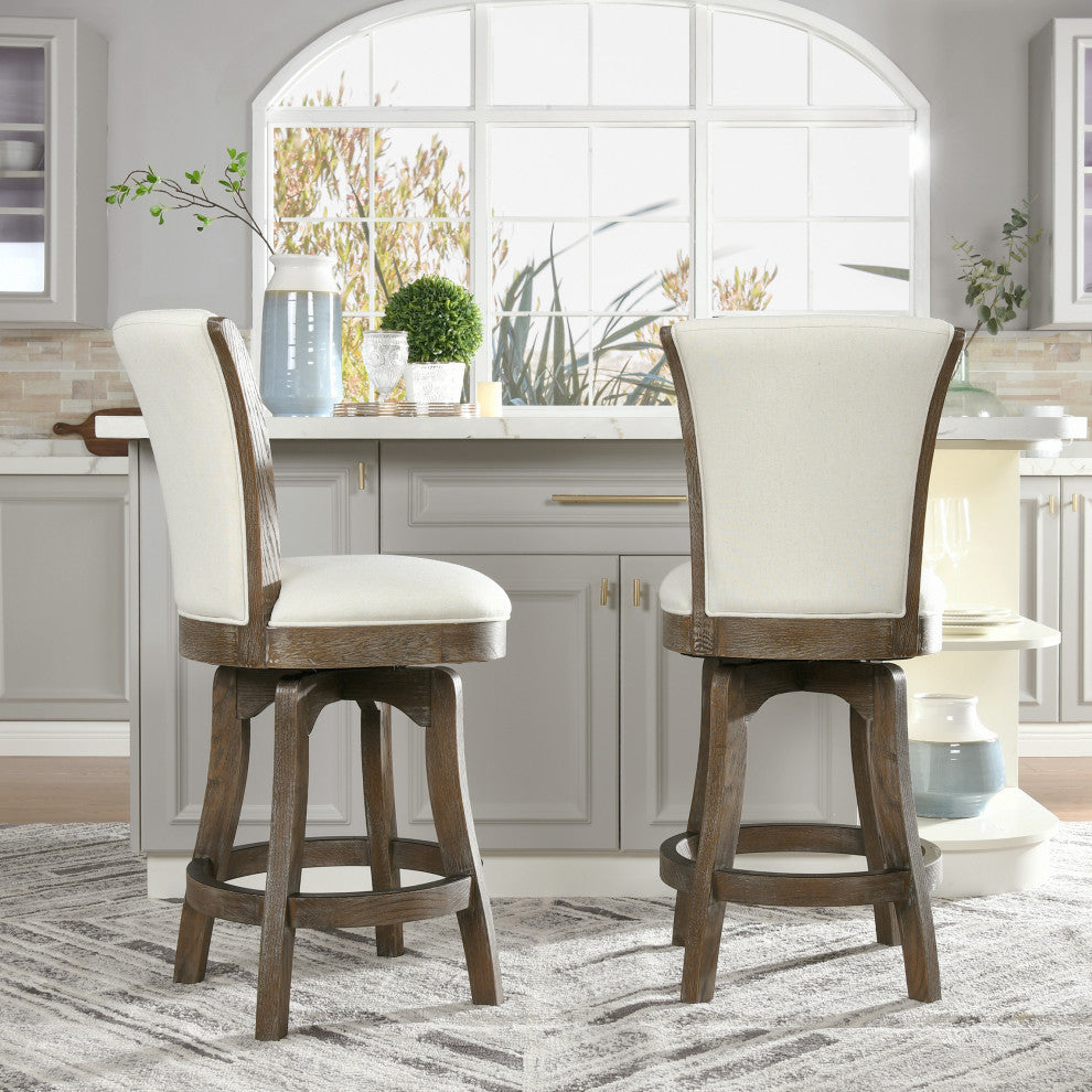 Henry 26" Armless Swivel Counter Height Bar Stool, Natural White Linen
