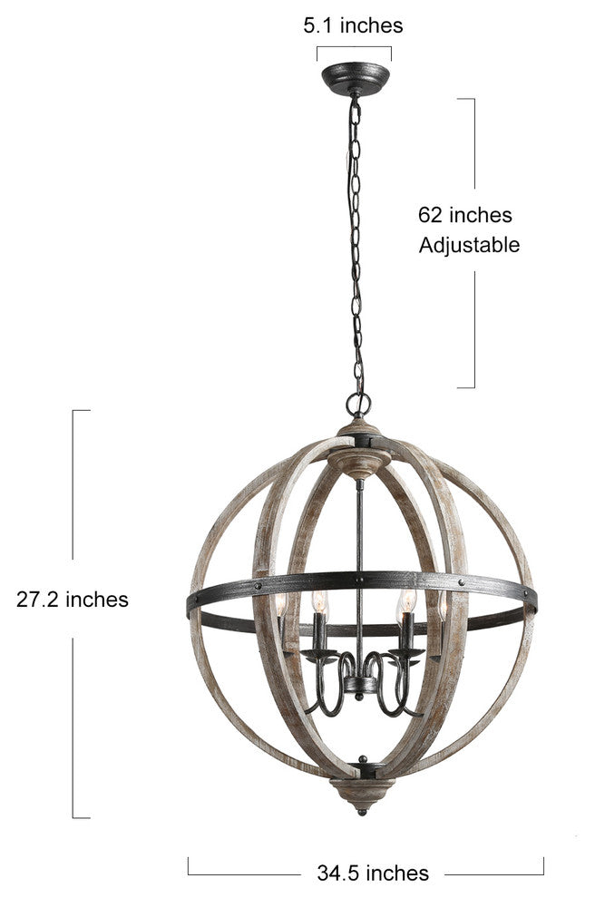 LALUZ 27-in 6-Light Distressed Gray Wood Globe Farmhouse Chandelier
