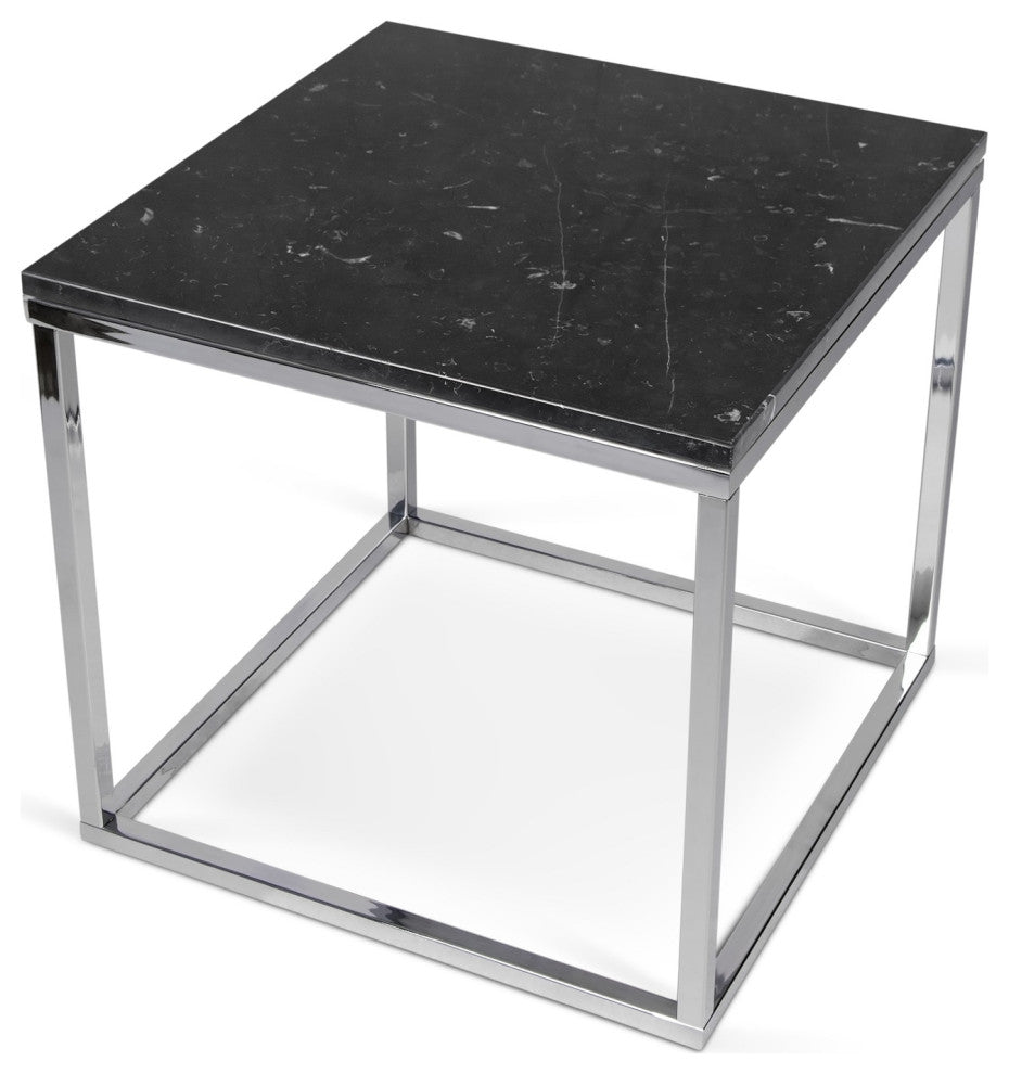 Modern Square Marble & Metal Side Table, White Marble/Chrome Legs