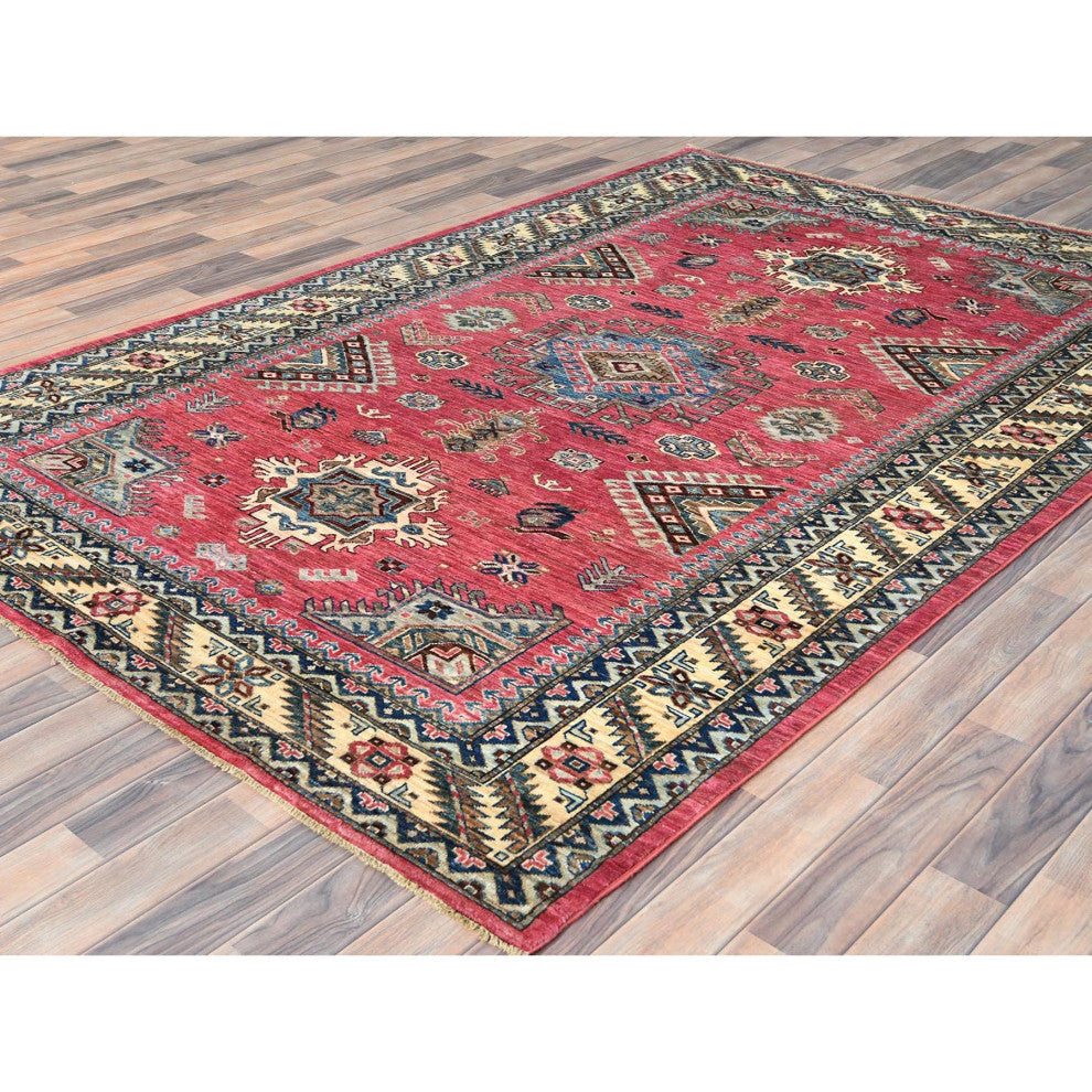 Taffy Pink, Natural Wool Hand Knotted, Afghan Super Kazak Rug, 6'0"x8'9"