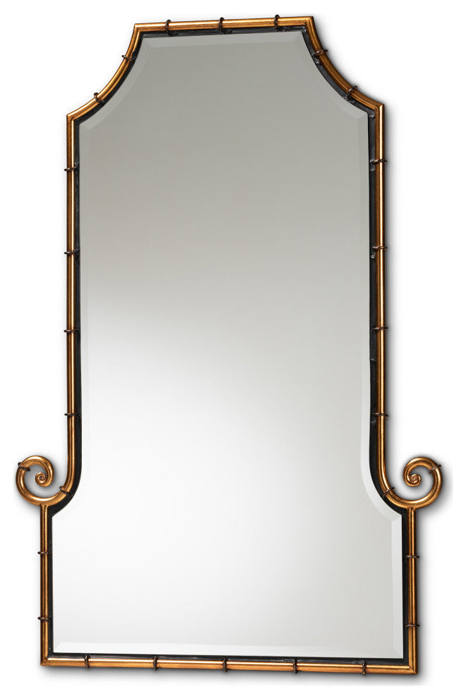 Layan Hollywood Style Gold Finished Metal Bamboo Inspired Accent Wall Mirror
