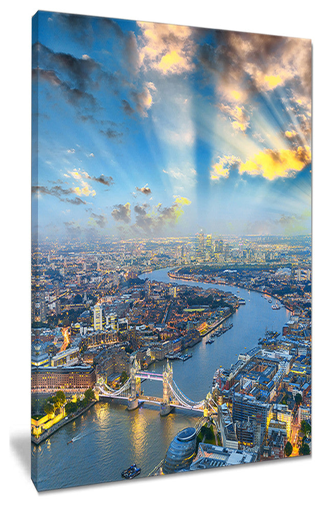 "Tower Bridge Area and City Light" Cityscape Canvas Photo Print, 20"x40"