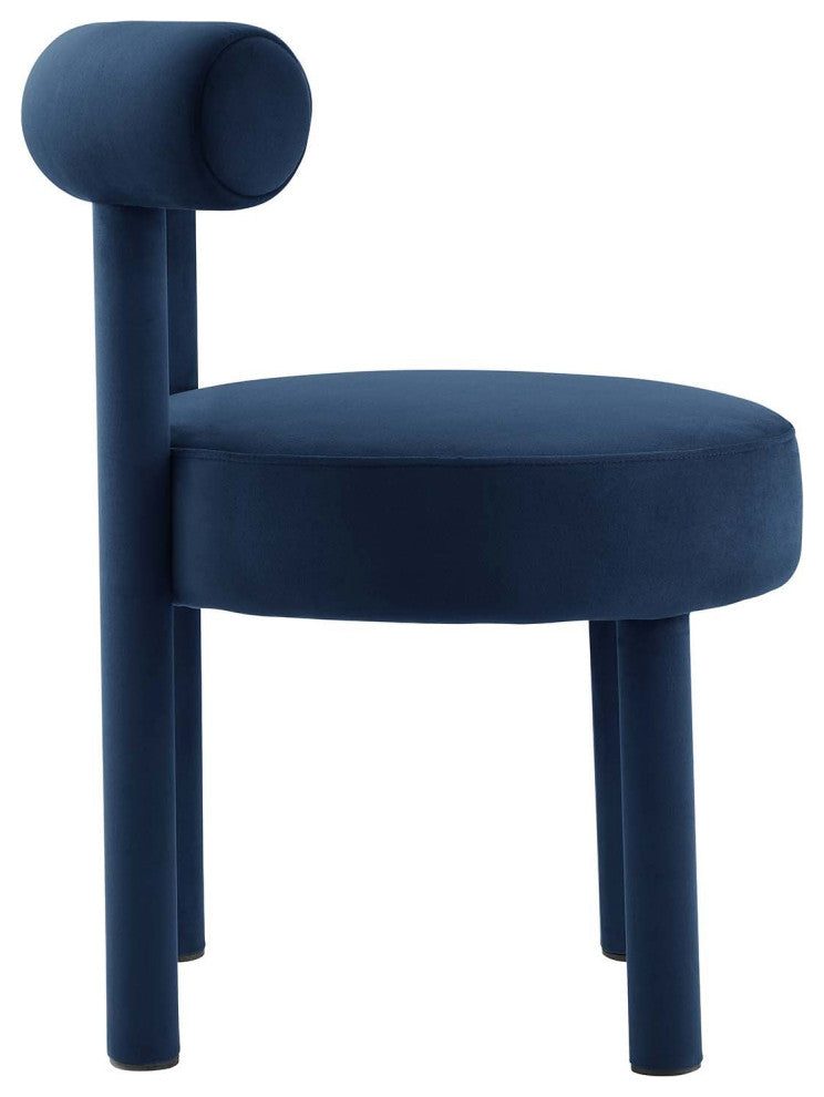 Toulouse Performance Velvet Dining Chair, Curved Round Bolster Side Chair, Blue