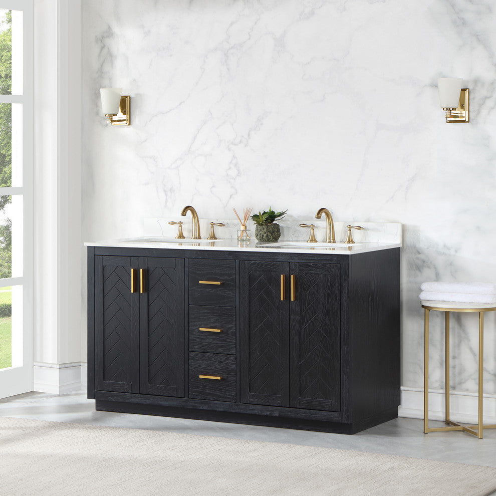 Altair Gazsi Black Oak Bathroom Vanity Set, 60", Without Mirror