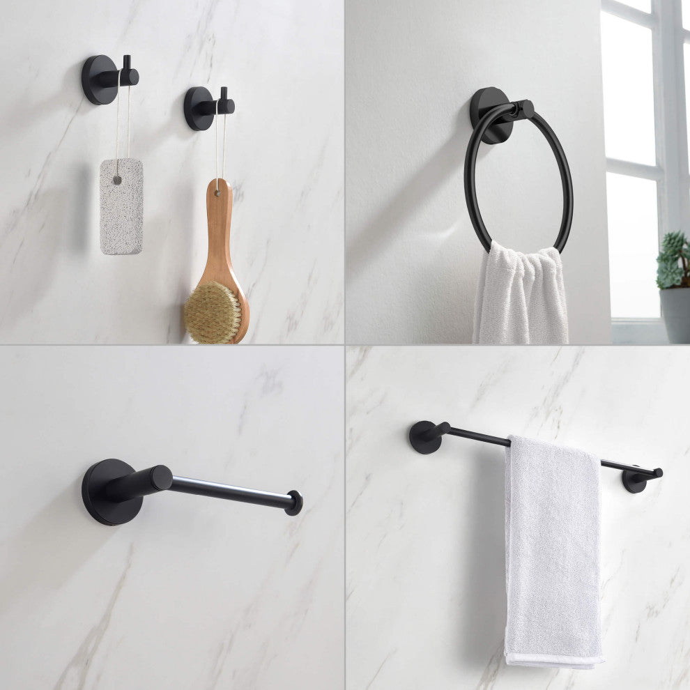 Circular 5-Piece Bathroom Hardware Set, Matte Black
