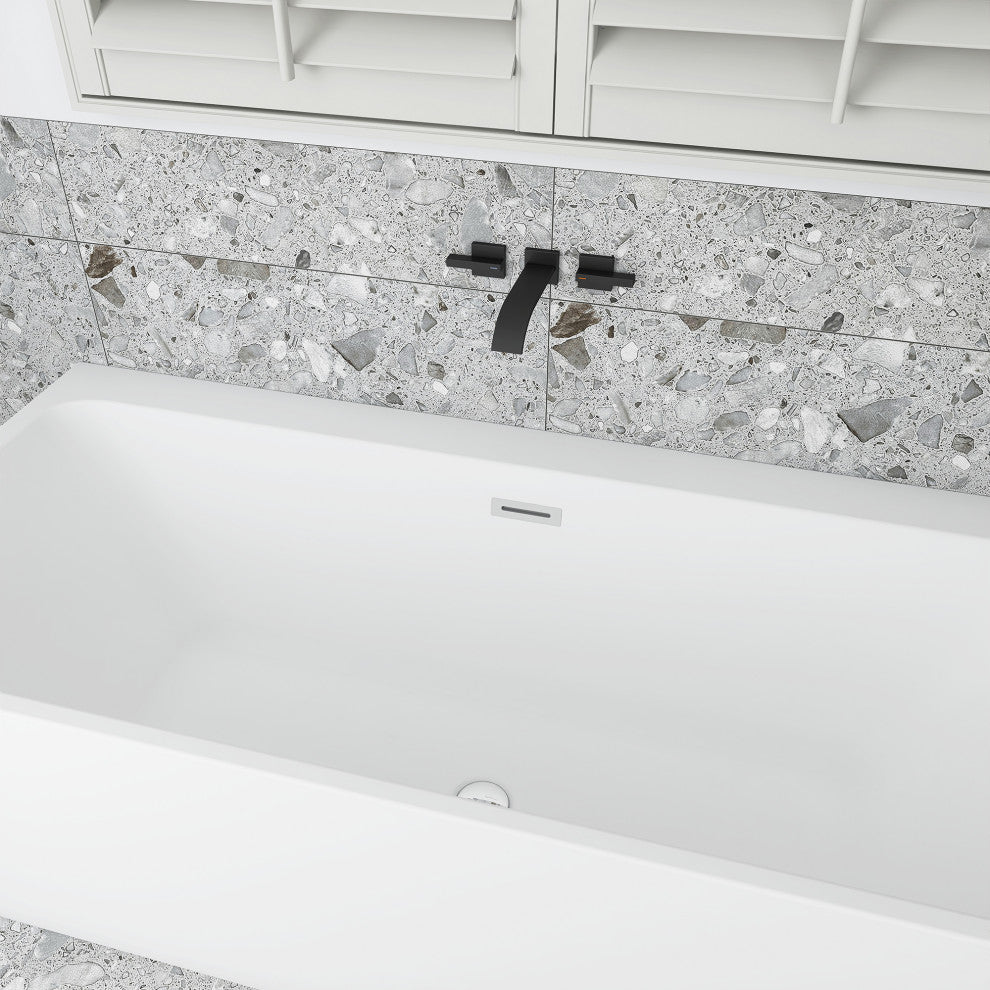 Acrylic Freestanding Flat Bottom Soaking Bathtub in White, 60*28"