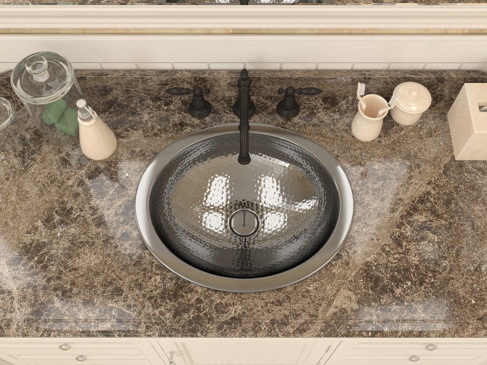 Boreal 19" Handmade Drop-in Oval Bathroom Sink, Hammered Nickel