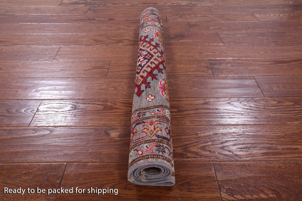 3' 0" X 3' 10" Geometric Super Kazak Handmade Wool Rug Q10642