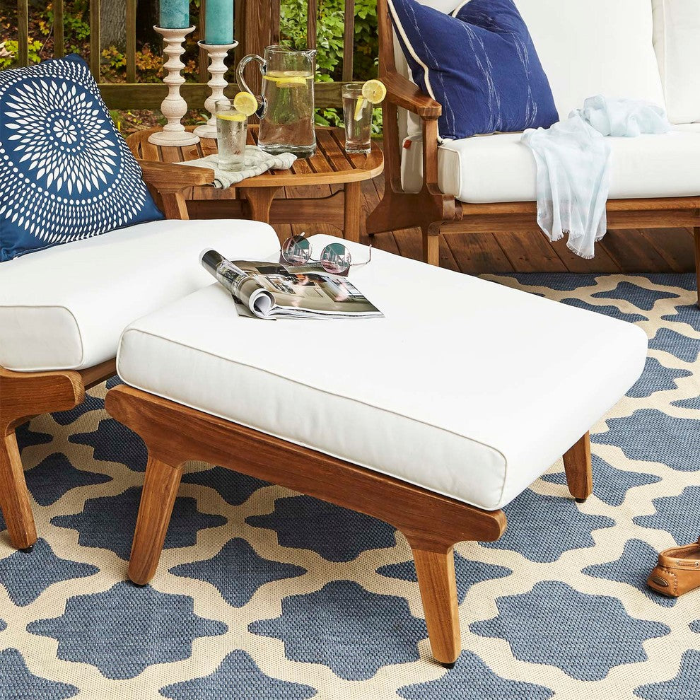Saratoga Outdoor Patio Teak Ottoman, Natural White