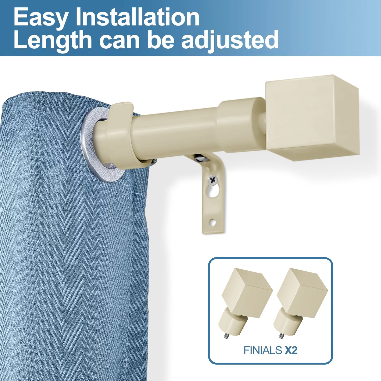 1" Wright Adjustable Curtain Rod, French White, 84"-120"