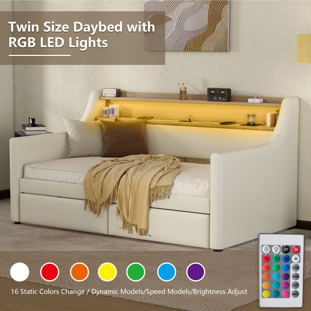 Gewnee  Twin Size Daybed with Drawers, Upholstered Daybed