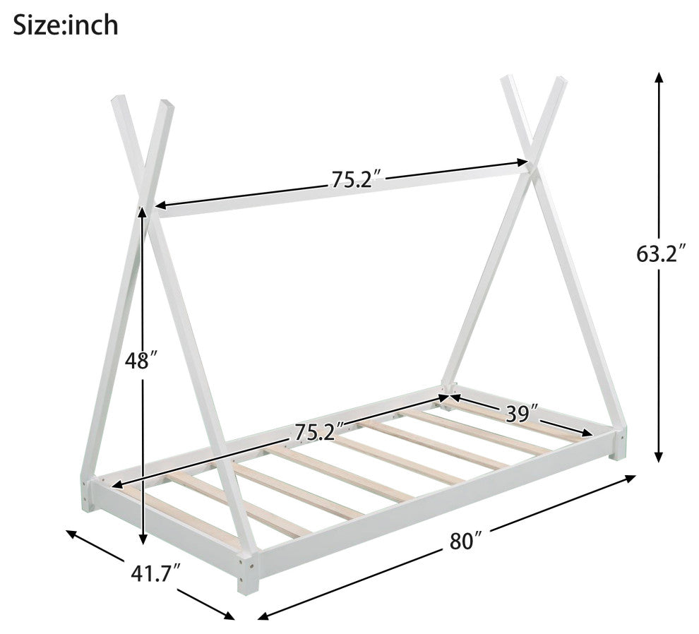 Gewnee Twin Size House Platform Bed with Triangle tructure in White