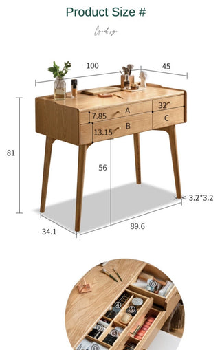 Ash Wood Dressing Table, Walnut Color/ Makeup Table 31.4"