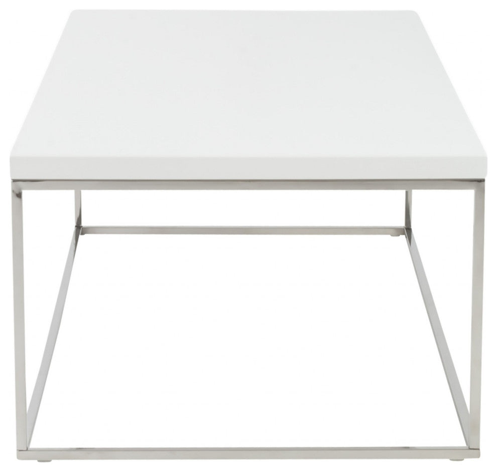 47" White And Silver Metal Coffee Table