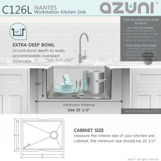 AZUNI 25"L x 19"L Single Bowl Undermount 16G Reversible Workstation Kitchen Sink