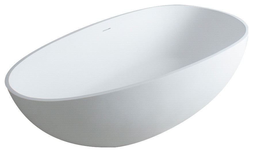 Vanity Art Solid Surface Resin Stone Freestanding Bathtub, Matte White, 59"x30"