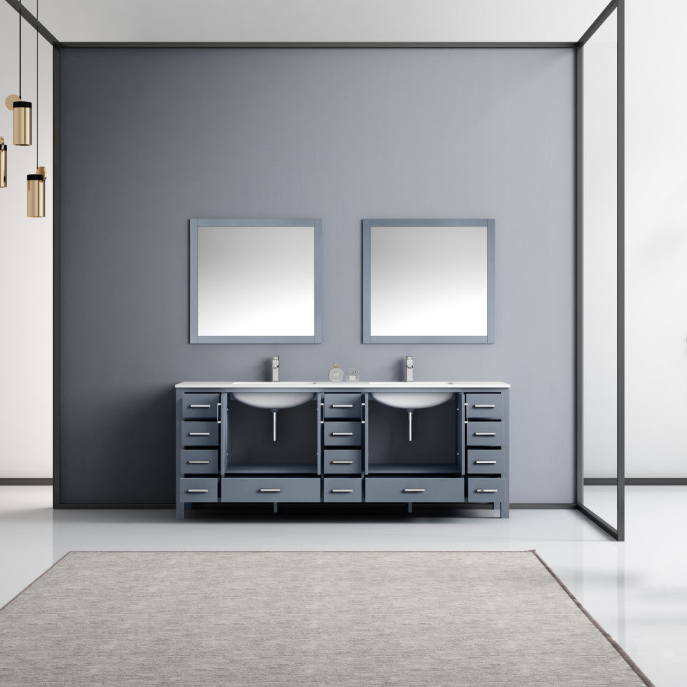 Jacques 84" Dark Grey Double Vanity Set with Carrara Marble Top