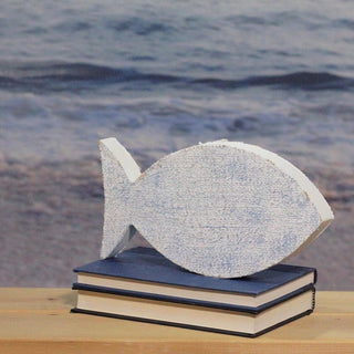 10.6" Cape Cod Inspired Table Top White and Blue Fish Decoration