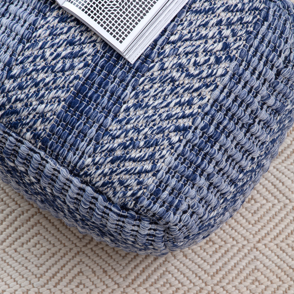 Navy Stripes 22" x 22" x 16" Navy and Ivory Pouf