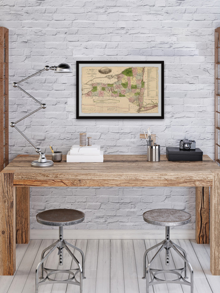 "NY Map with Index" Framed Painting Print, 18x12