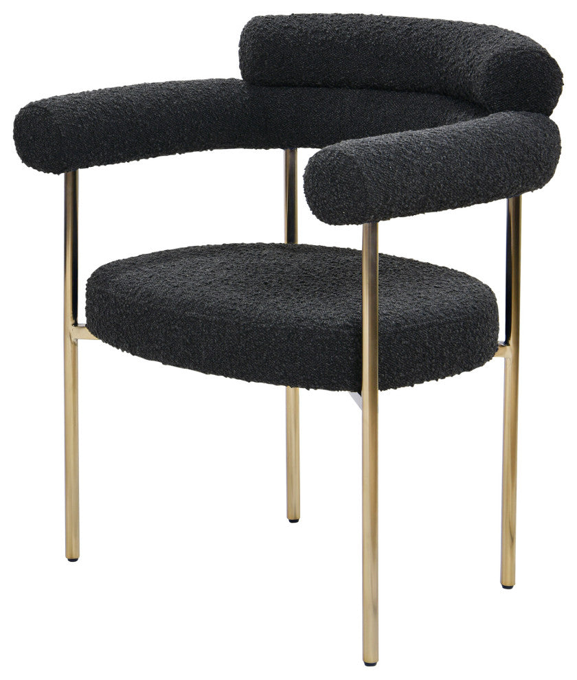 Merle Boucle Fabric Dining Chairs, Gold Legs, Set of 2, Black