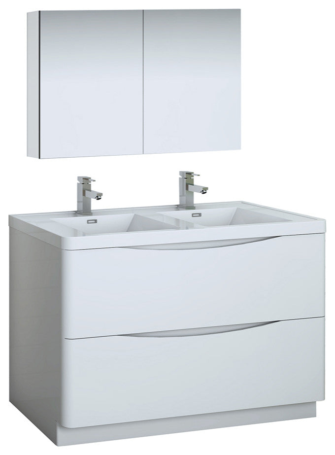 Fresca Tuscany 48" Gloss White Double Sink Vanity With Medicine Cabinet
