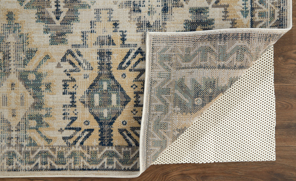Weave & Wander Kezia Rug, River Blue/Vanilla Beige, 7ft-9in x 10ft-6in