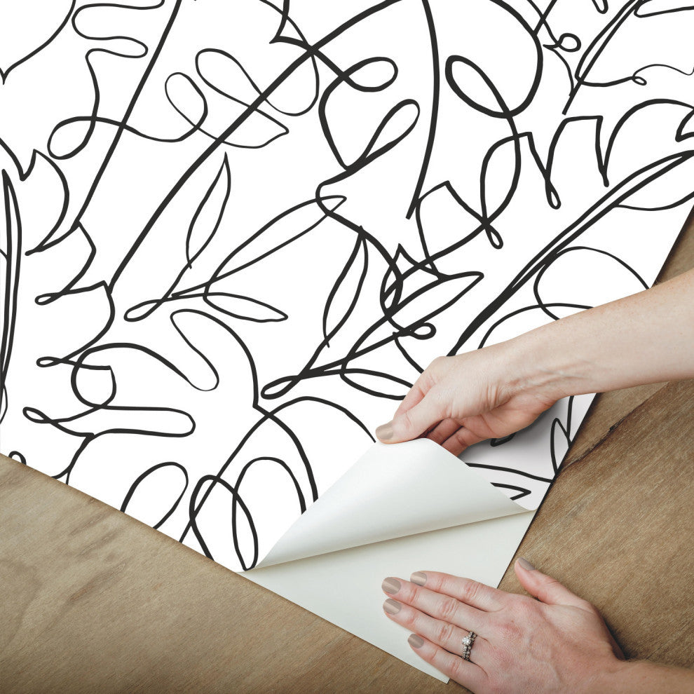 White and Black Tropical Signature Peel and Stick Wallpaper Black By Roommates