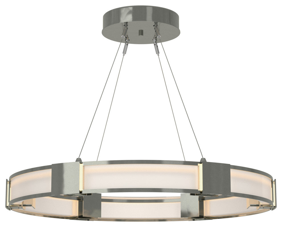 Aura Glass Pendant, Sterling Finish, Frosted Glass, Standard Overall Height