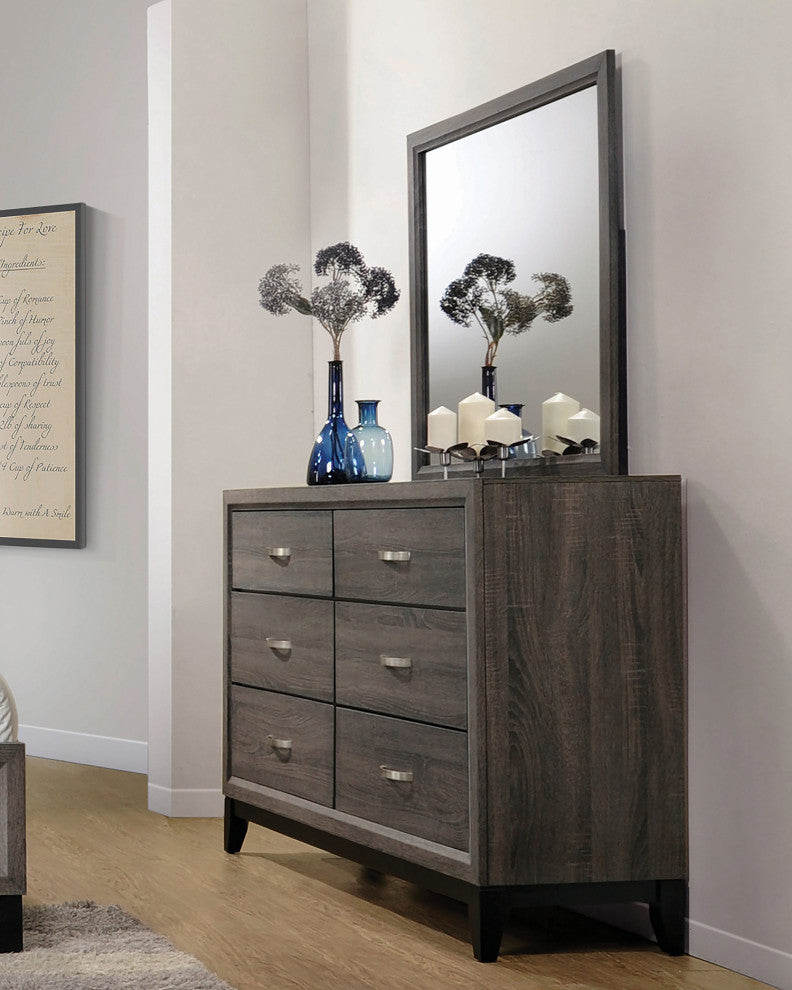 6 Drawers Dresser, Gray Oak And Black