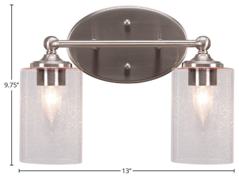 Capri 2-Light Bath Bar, Brushed Nickel/Clear Bubble
