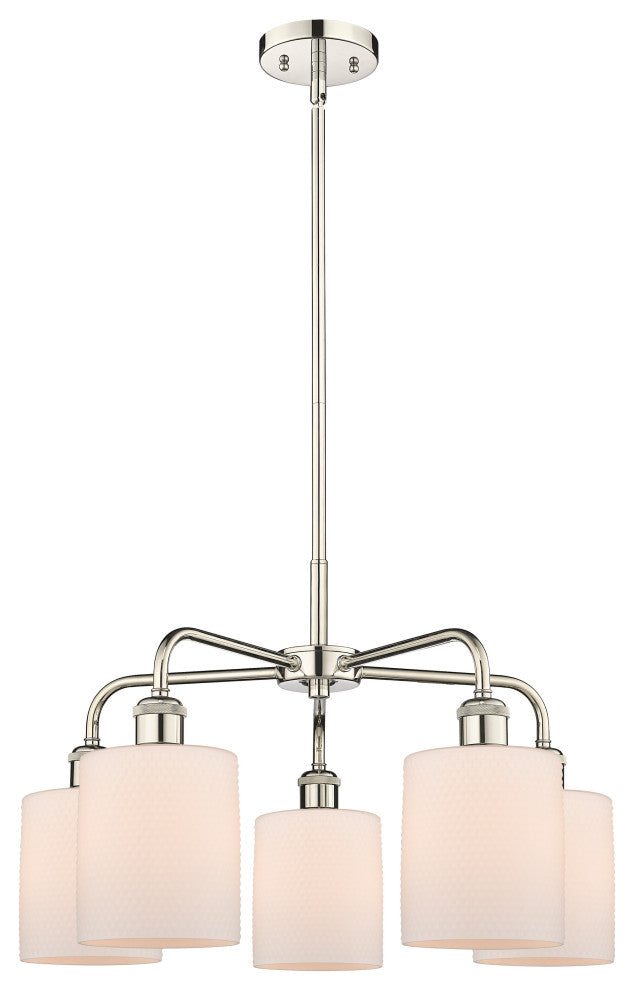 Cobbleskill 5-Light 23" Stem Chandelier, Polished Nickel With Matte White Shade