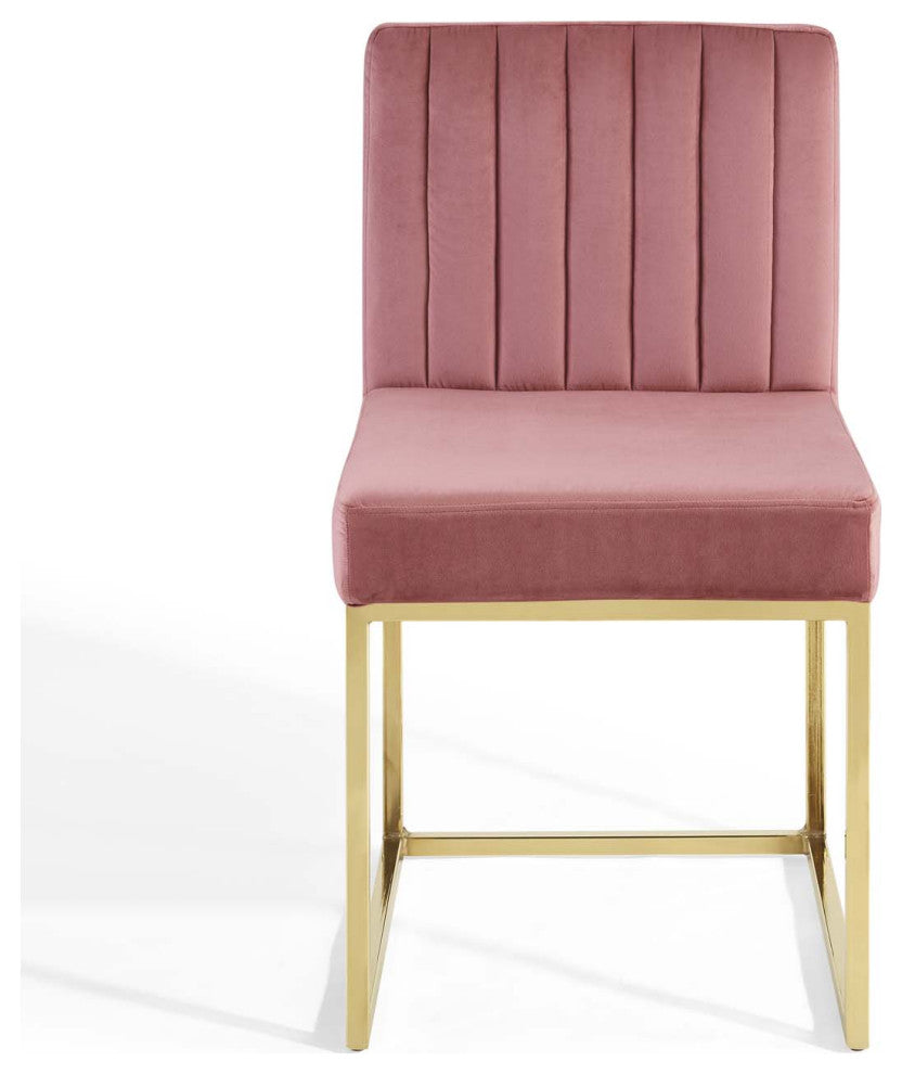 Side Dining Chair, Velvet, Metal, Gold Pink, Modern, Cafe Bistro Restaurant