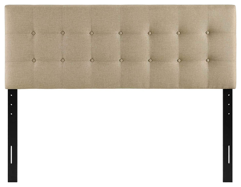 Modern and Contemporary Fabric Headboard, Beige, Queen