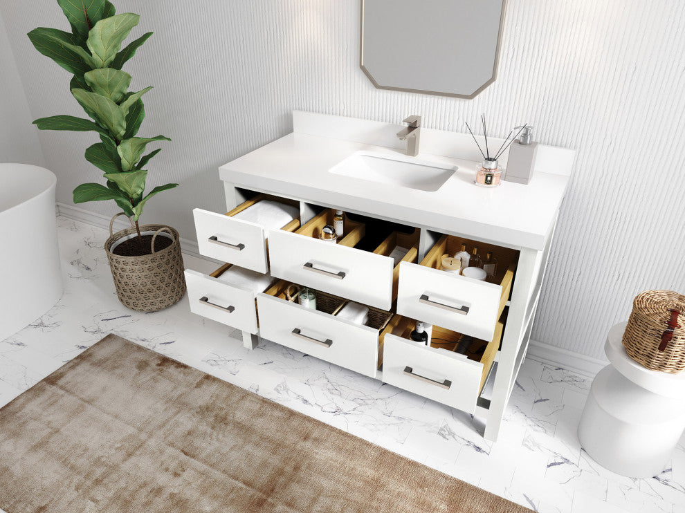Parker 48 Single Sink Bath Vanity in White 2" Piatra Gray