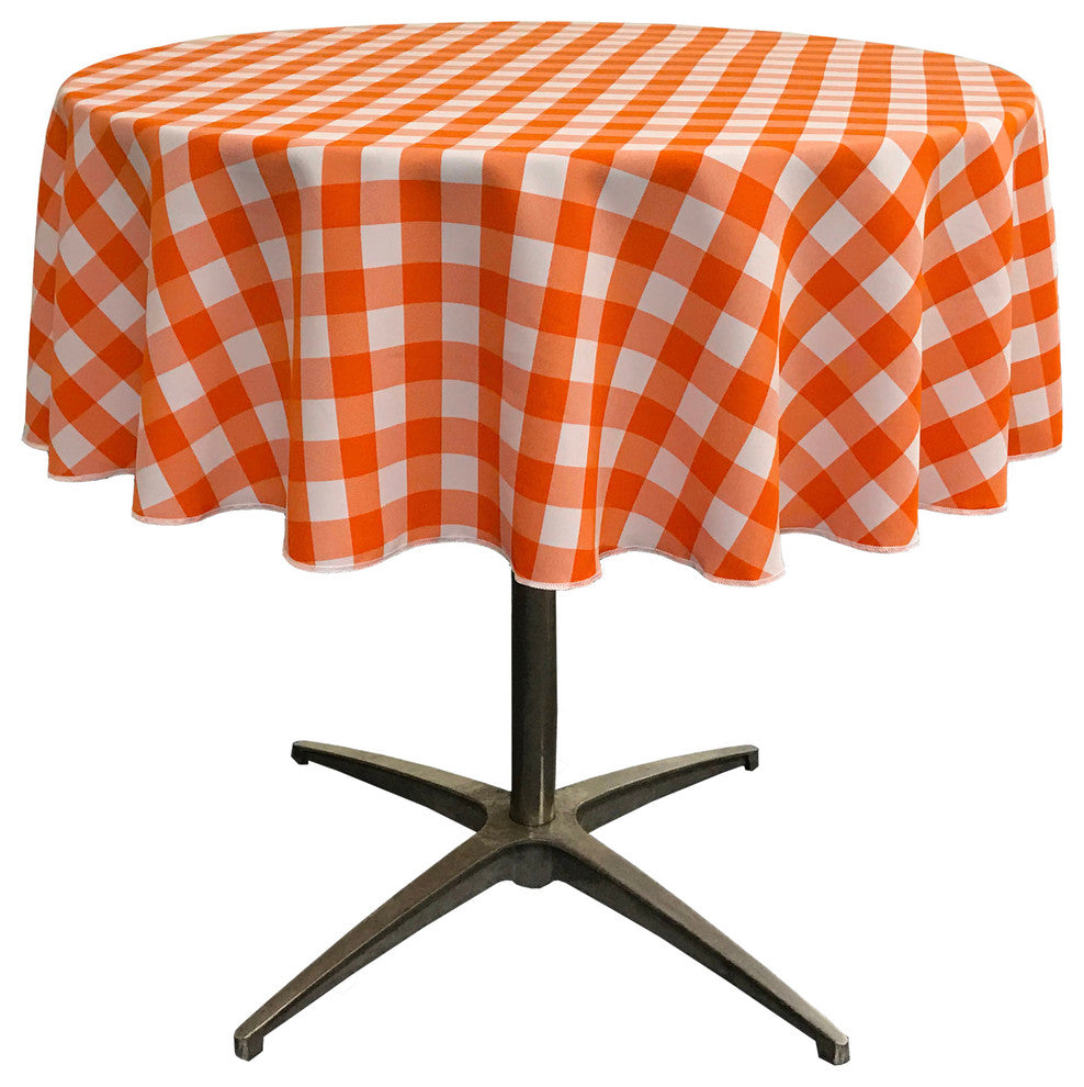 LA Linen Round Gingham Checkered Tablecloth, White and Orange, 58" Round