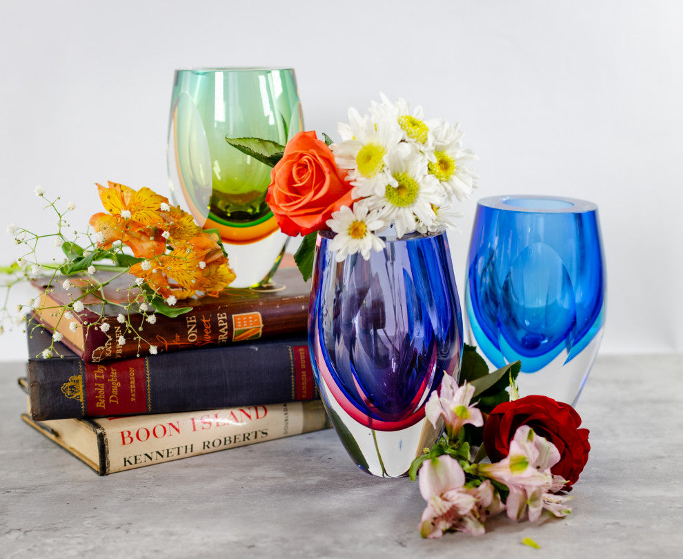 Badash J514 Rimini Murano Style Art Glass Amber/Green 6" Vase