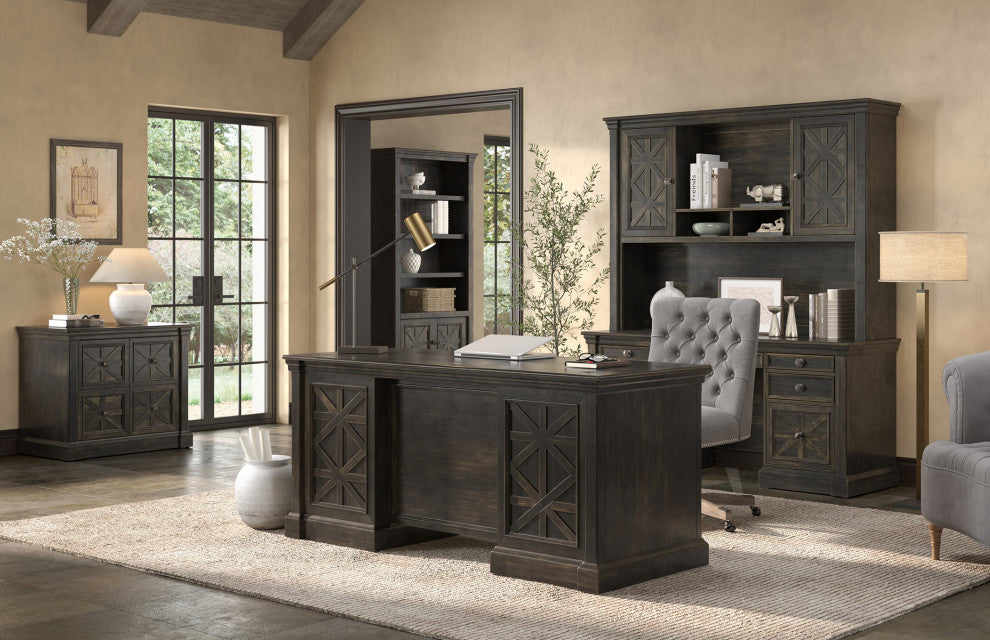 Traditional Wood Hutch With Doors Fully Assembled Dark Brown