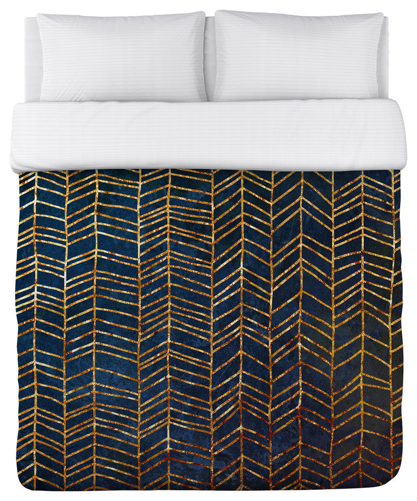 Isabella, Navy Gold Lightweight Full Queen Duvet Cover