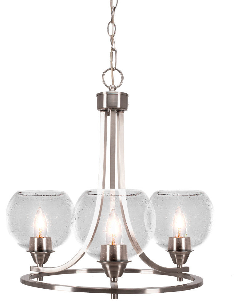 Paramount Uplight 3-Light Chandelier, Brushed Nickel, 5.75" Clear Bubble Glass