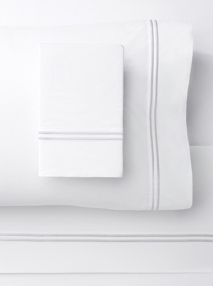 1000 Thread Count 2 Stripe Embroidery Sheet Set, White on White, Twin Sheet Set