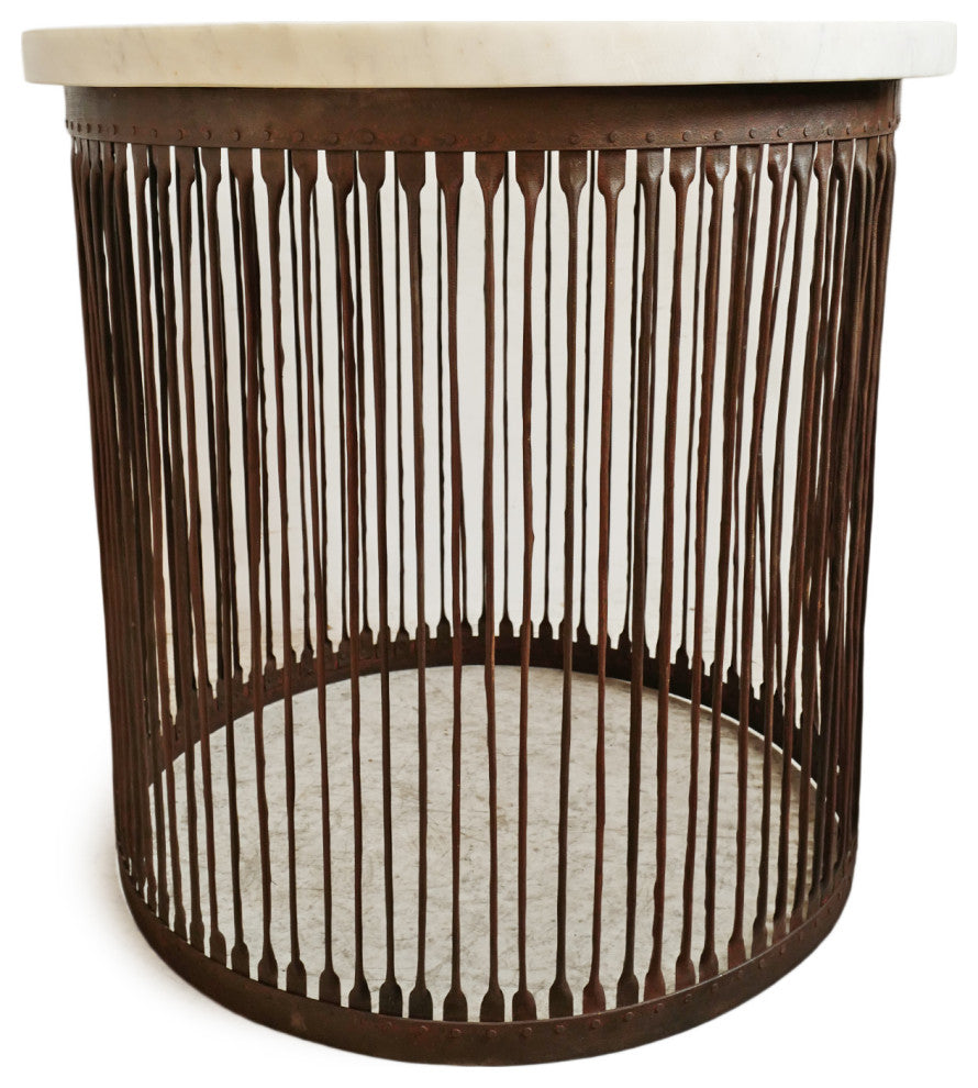 White Marble & Iron Stripe Base Entry Table