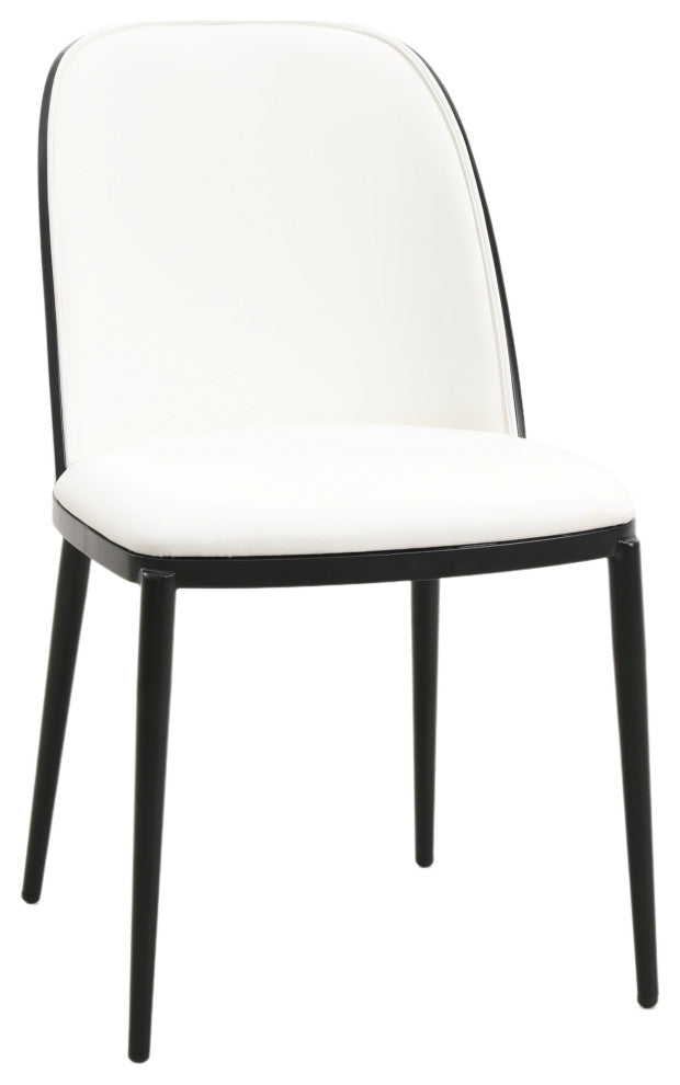 LeisureMod Tule Dining Side Chair With Upholstered Seat and Steel Frame, Black/White