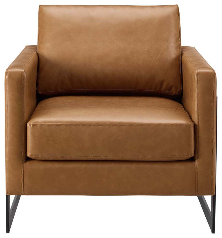 Accent Chair, Faux Vegan Leather, Black Tan, Modern, Living Lounge Hospitality