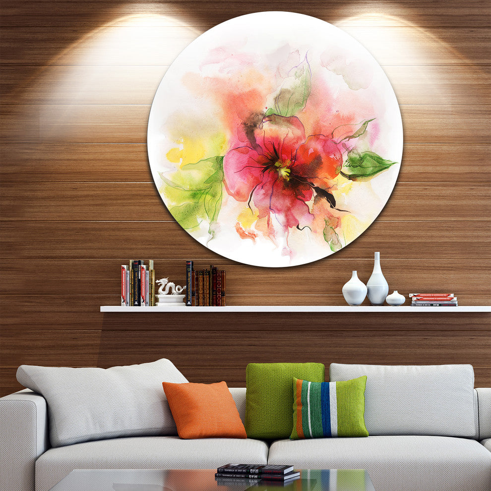 Pink And Red Floral Design, Watercolor Floral Disc Metal Wall Art, 23"