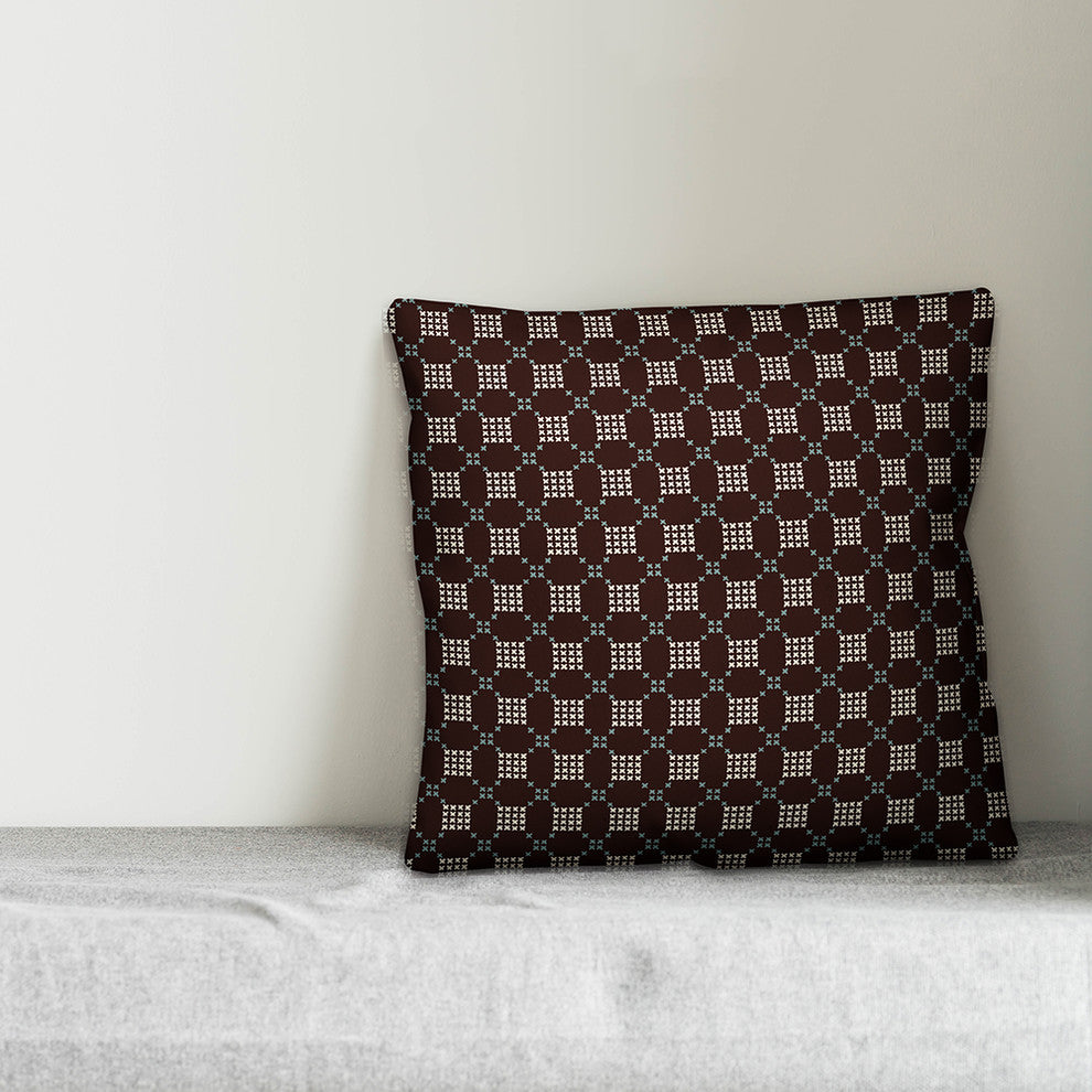 Brown Cross-Stitch Printed Pattern Throw Pillow, 18"x18"